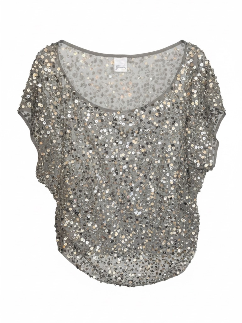 Sequined Scoop Neck Blouse in Silver
